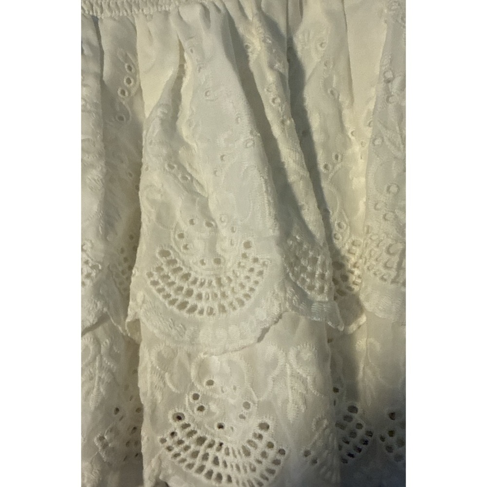 Jennifer & Grace White Eyelet Cotton Smocked Tiered Mini Skirt Large NEW - Picture 2 of 5